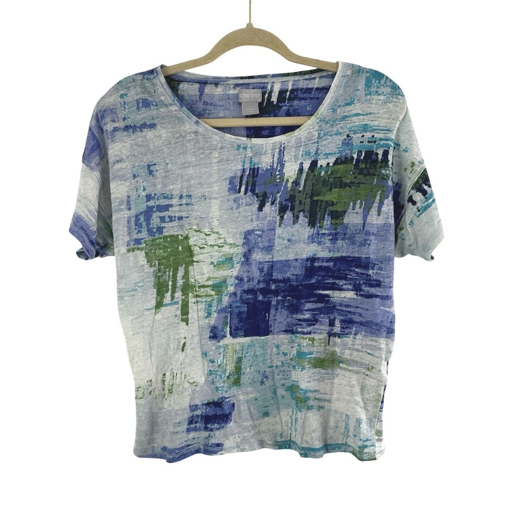 Chicos 100% Linen Pullover Top Womens Medium Artsy Colorful Breathable Comfort